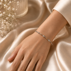 925 Sterling Silver Geometric Crystal Station Bracelet for Women by Myver