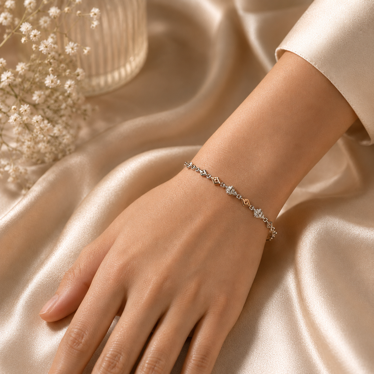 925 Sterling Silver Geometric Crystal Station Bracelet for Women by Myver