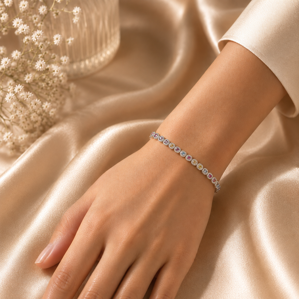 925 Sterling Silver Multicolour Crystal Bracelet for Women by Myver
