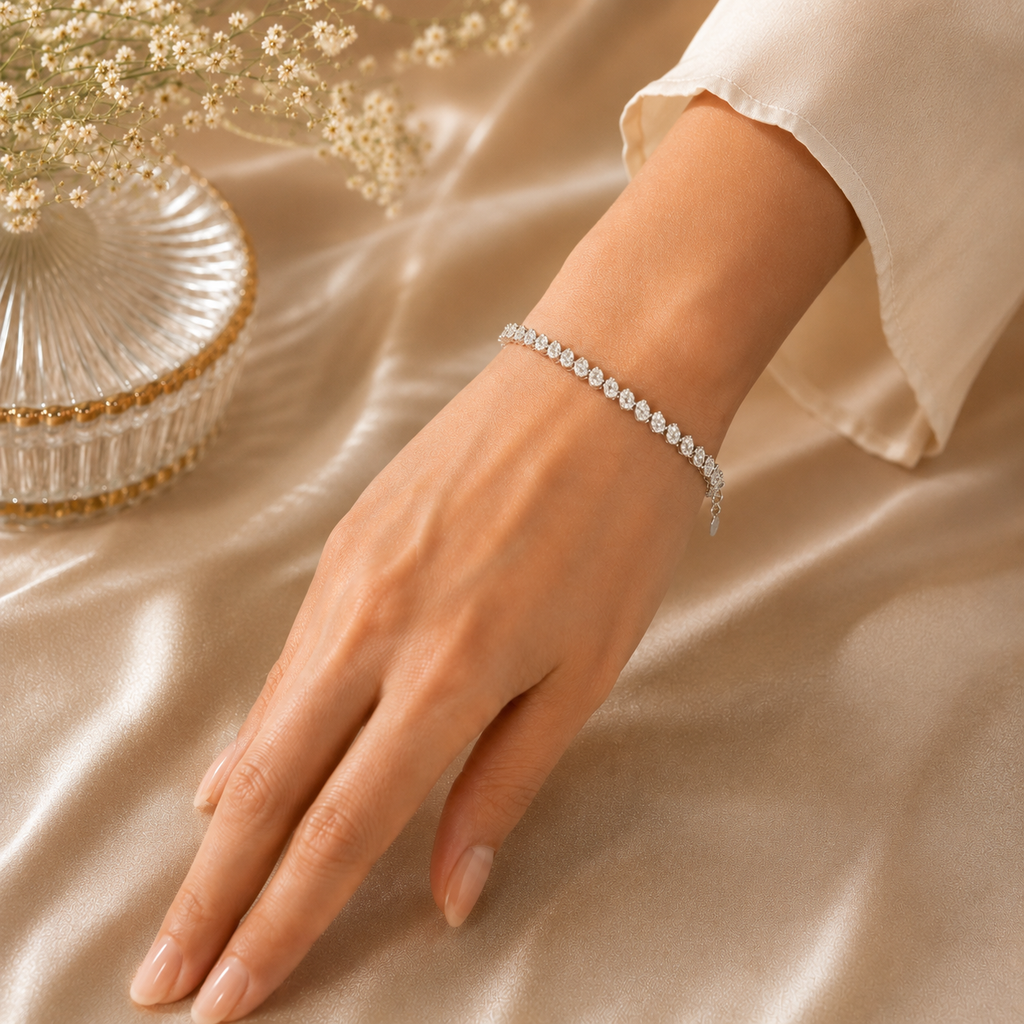 925 Sterling Silver Clear CZ Oval Stone Bracelet for Women