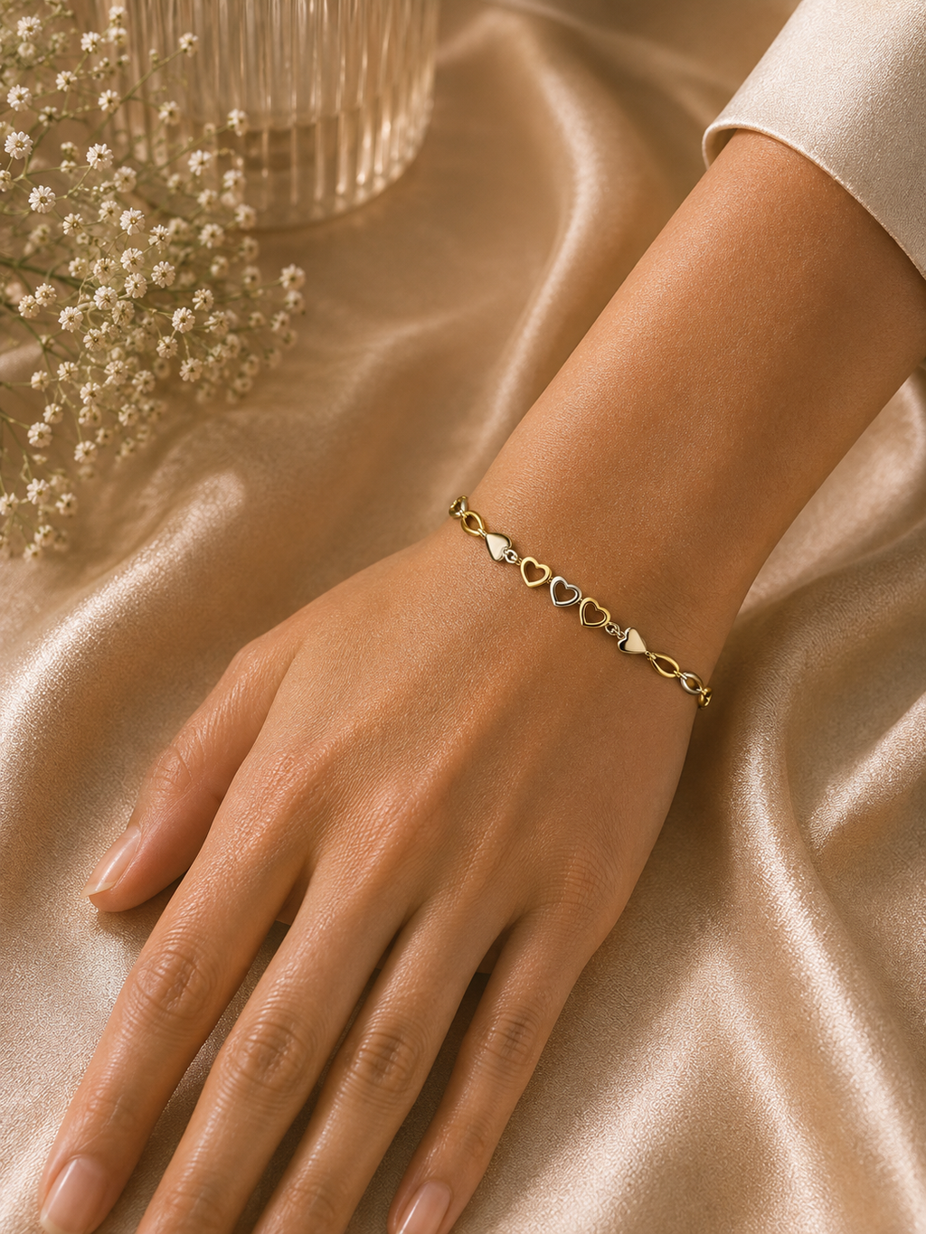 925 Sterling Silver Gold-Tone Heart Link Chain Bracelet for Women by Myver