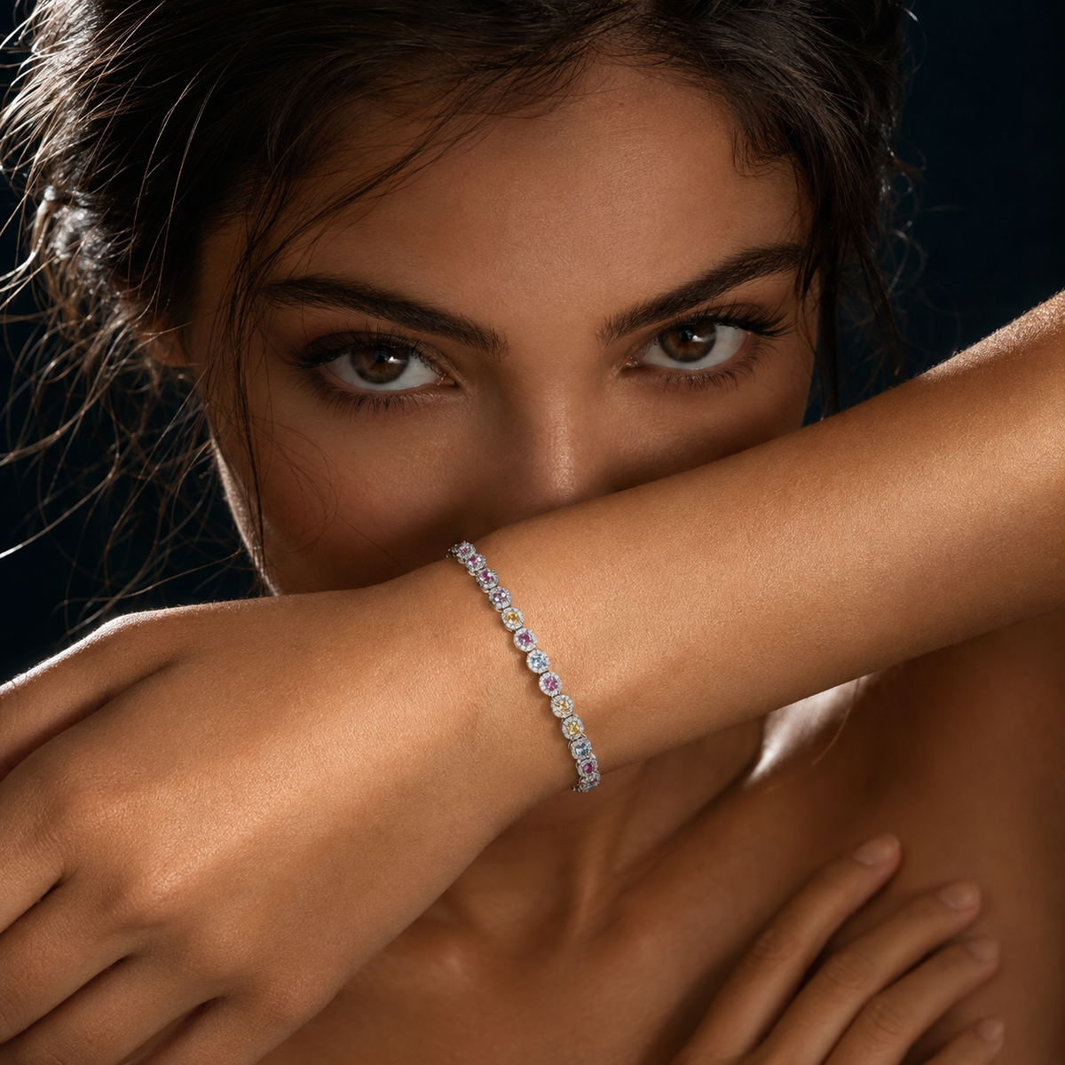 925 Sterling Silver Multicolour Crystal Bracelet for Women