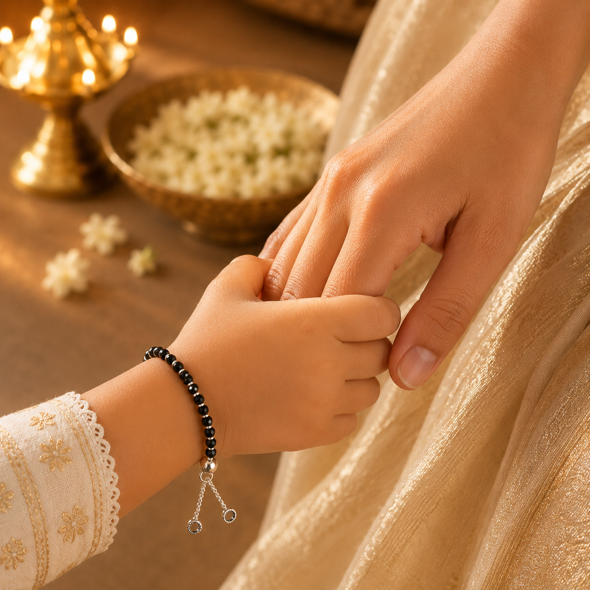 925 Sterling Silver Black Bead Nazariya Protection Bracelet for Kids by Myver