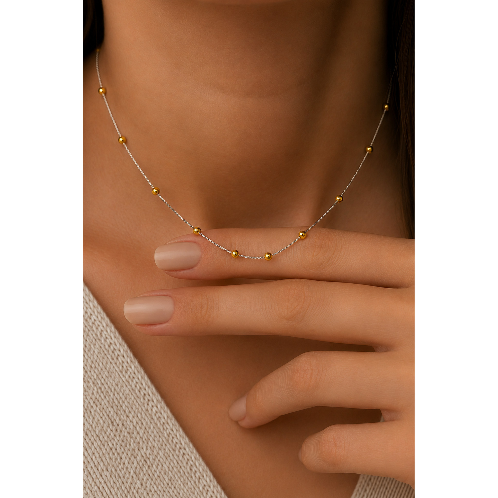 925 Sterling Silver Ball Bead Neck Chain for Women