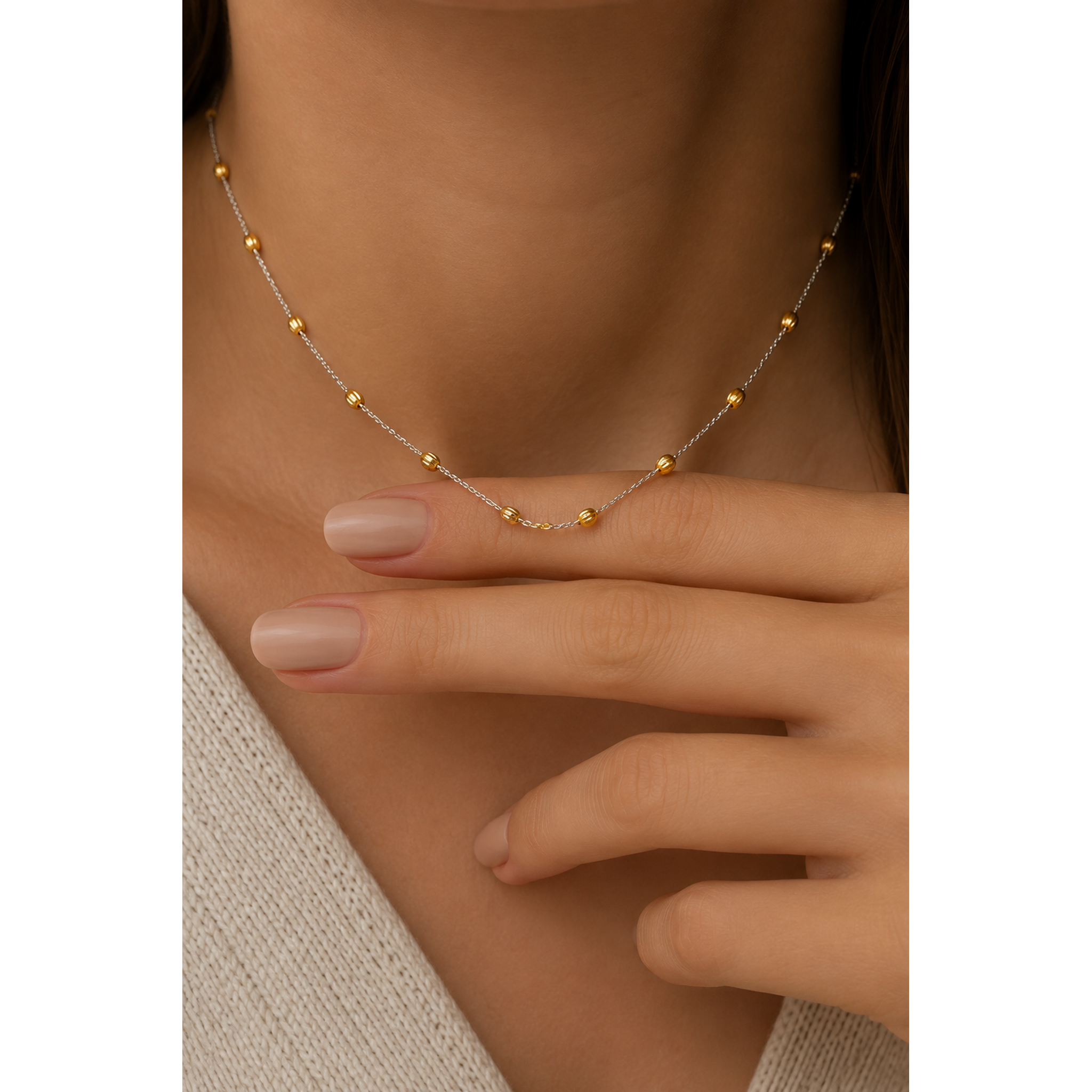 925 Sterling Silver Cylinder Bead Neck Chain for Women