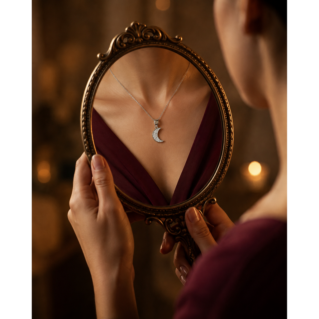 925 Sterling Silver Half Moon Pendant for Women