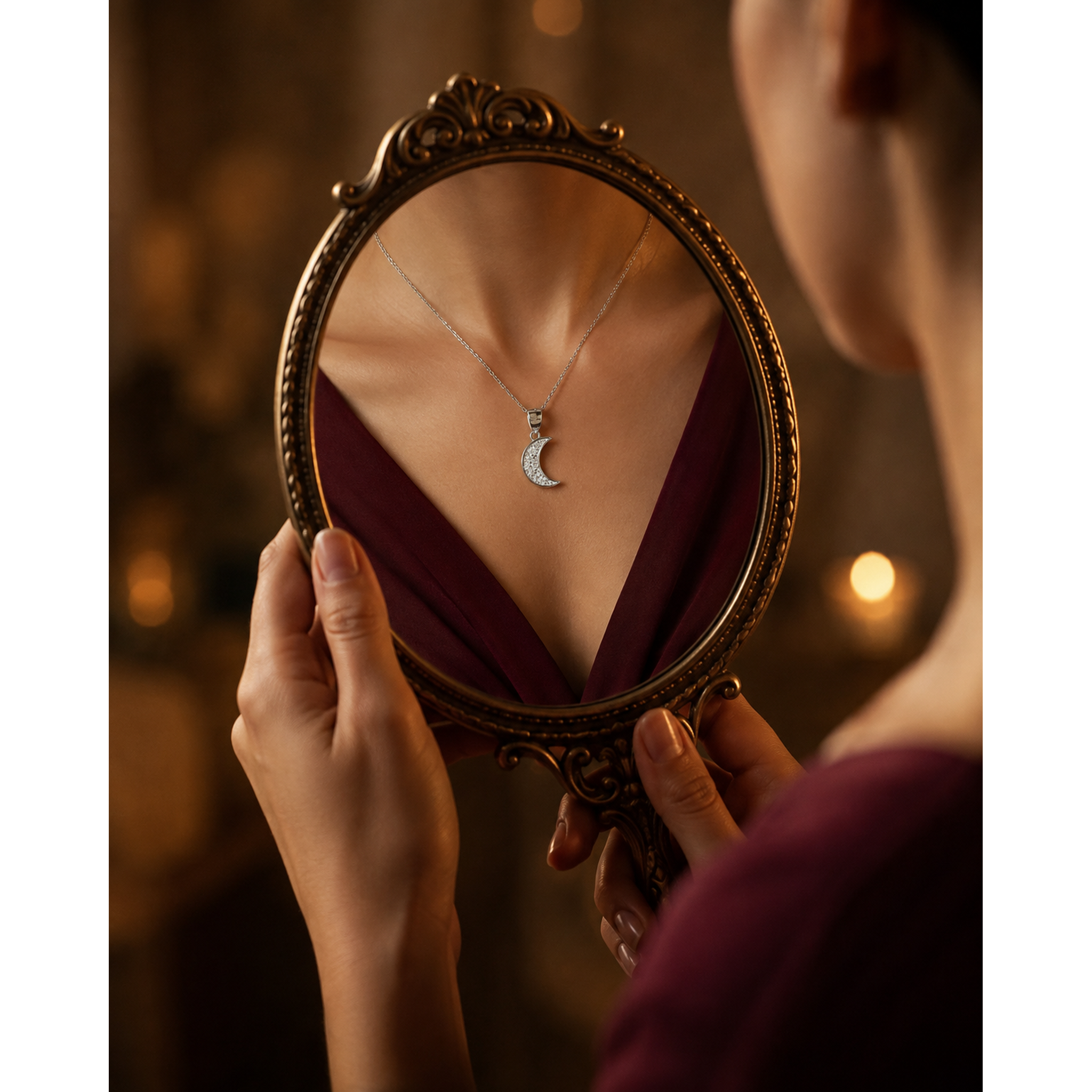 925 Sterling Silver Half Moon Pendant for Women