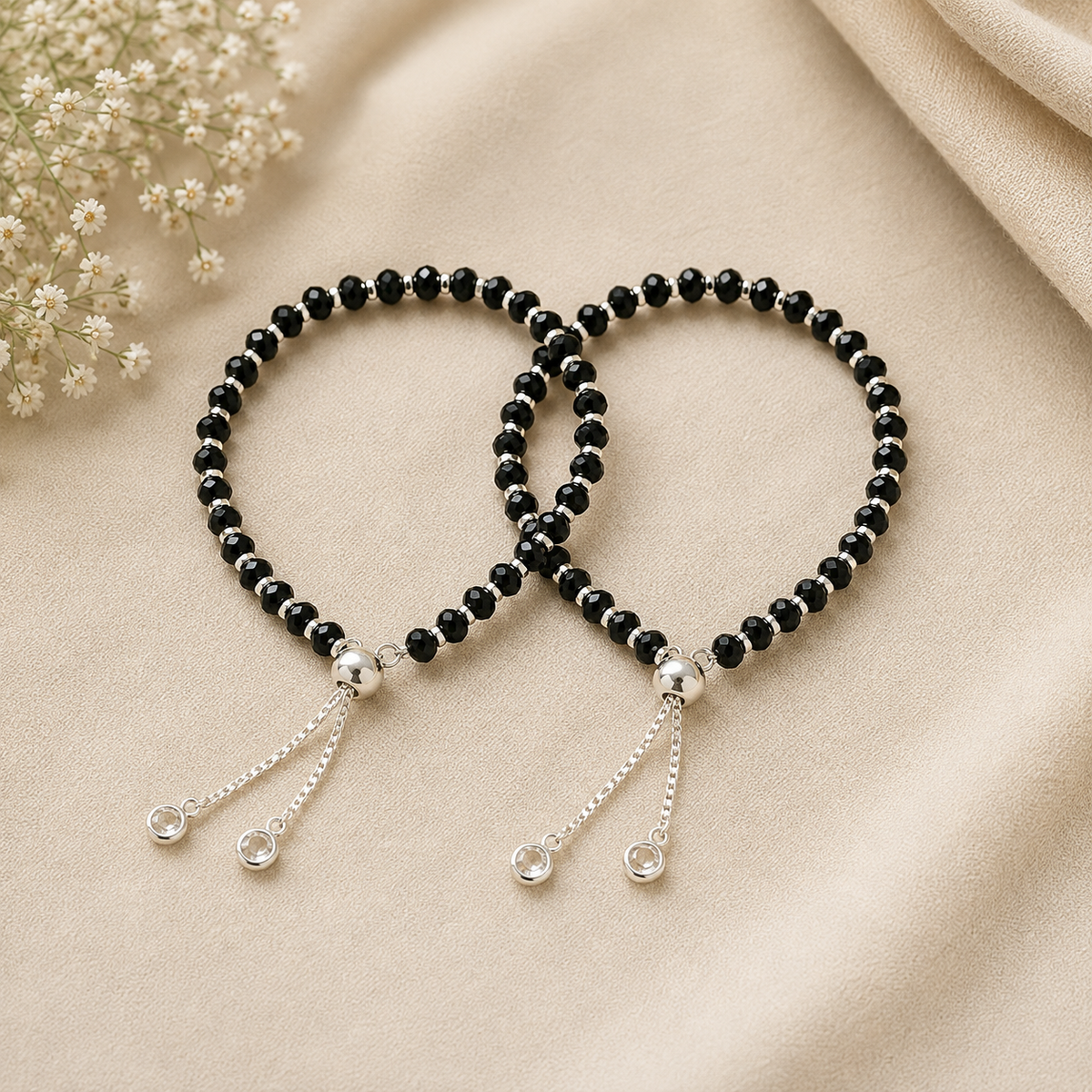 925 Sterling Silver Black Bead Nazariya Protection Bracelet for Kids