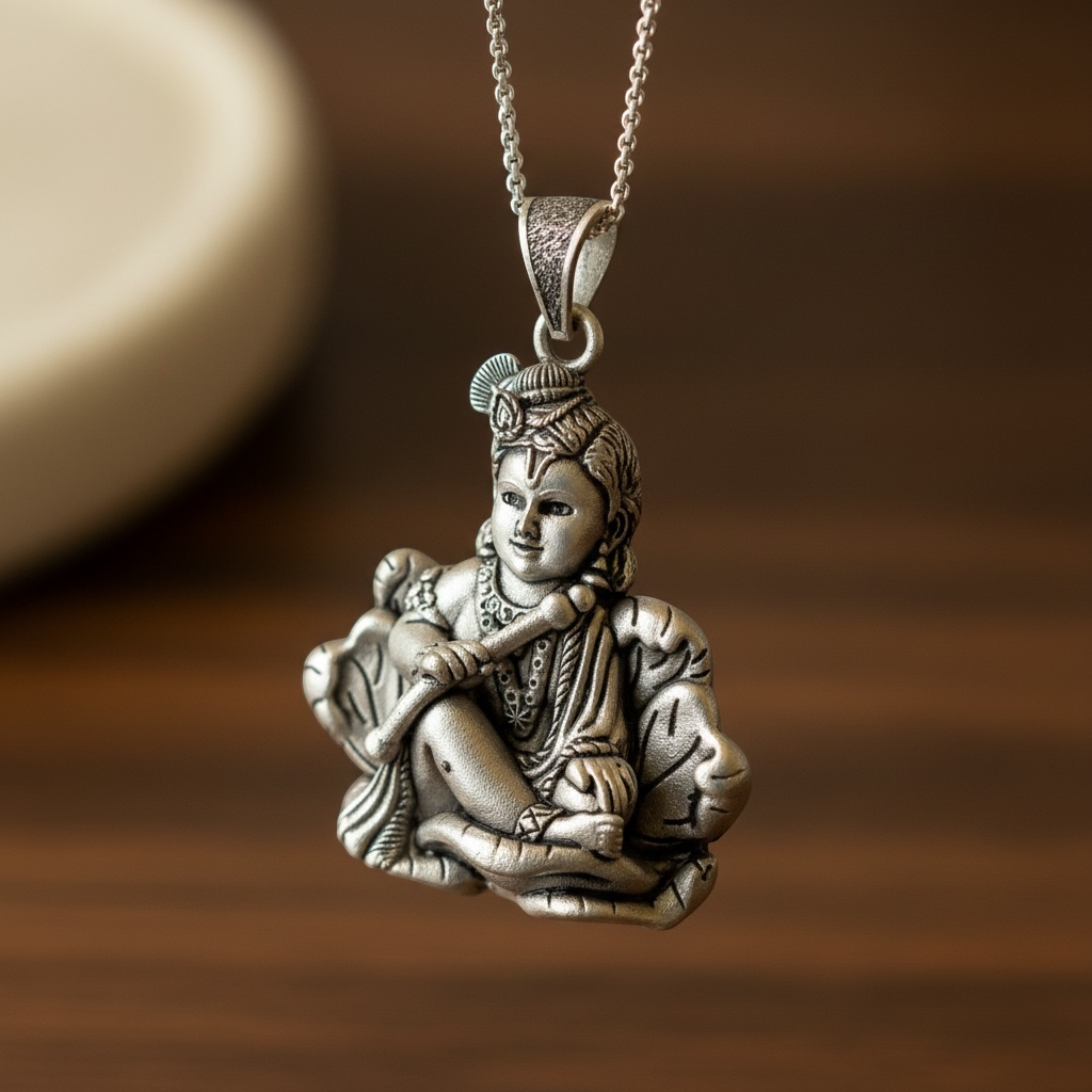 Lord Krishna Sterling Silver Pendant