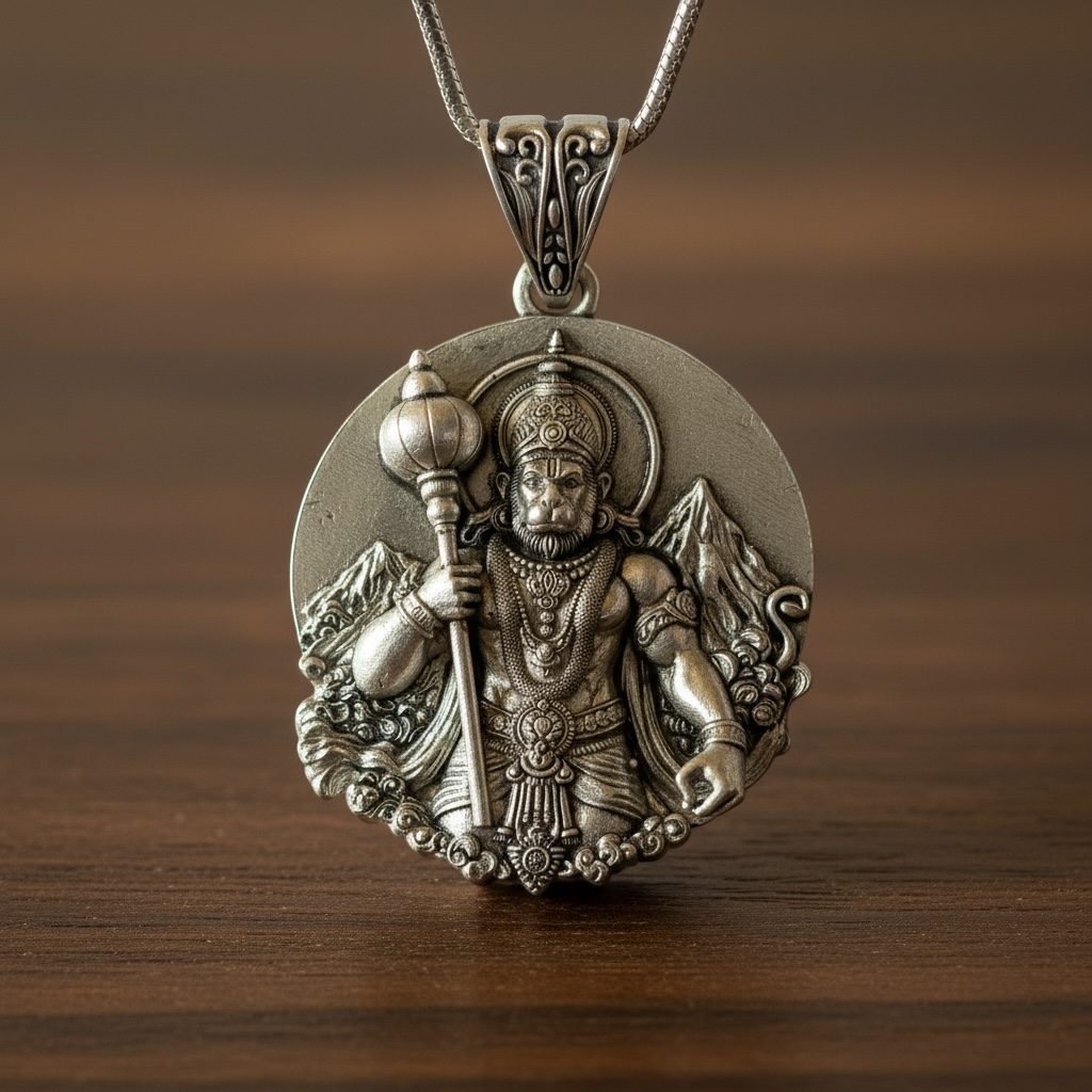 Lord Hanuman Embossed Round Pendant