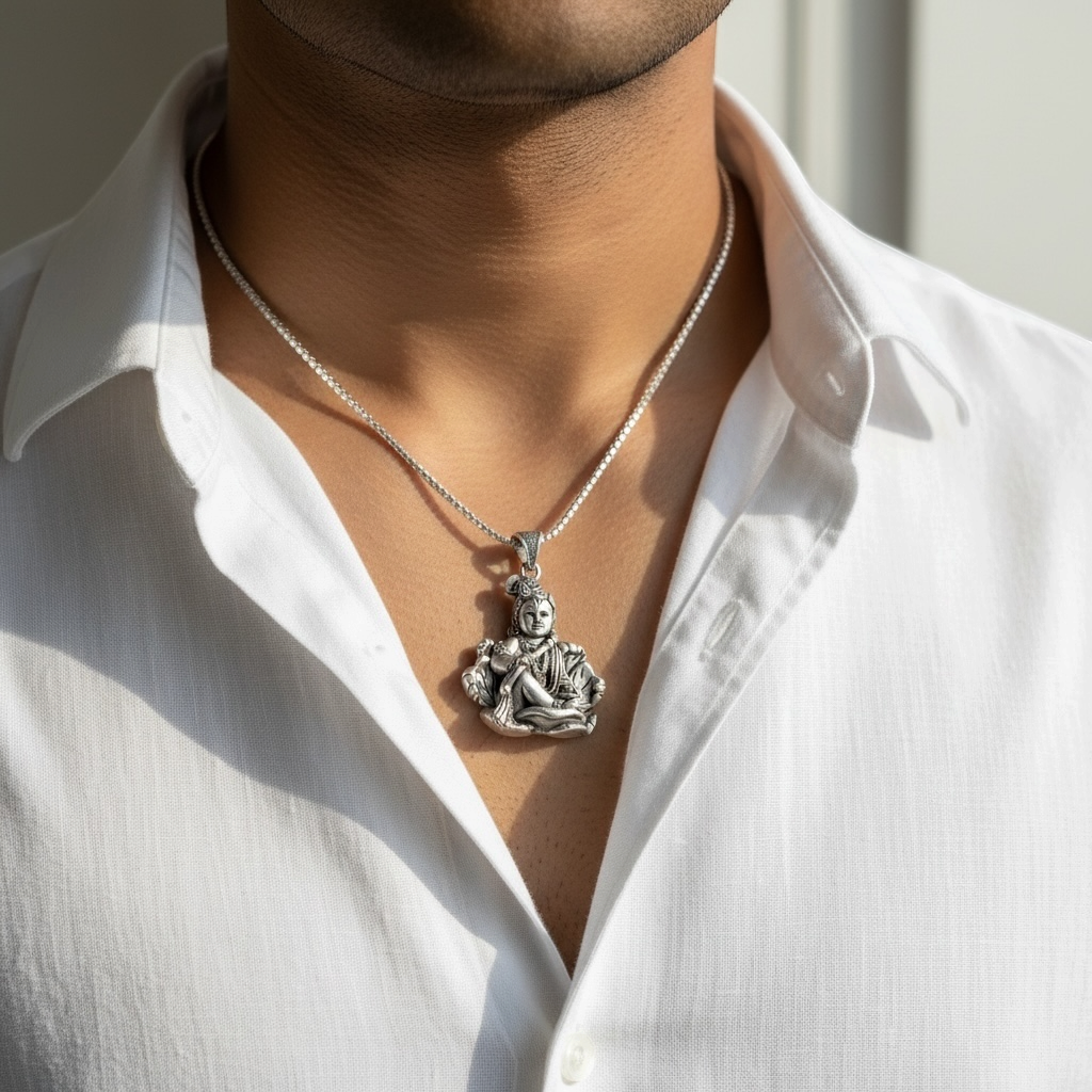 Lord Krishna Sterling Silver Pendant